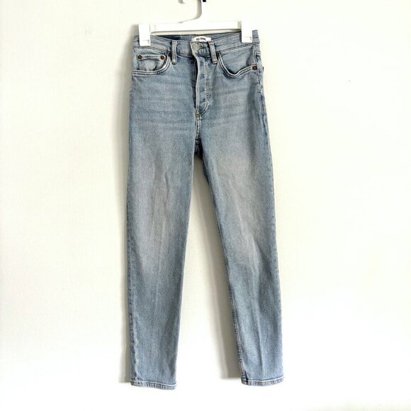 RE/DONE 90’s High Rise Ankle Crop Jeans Light Wash Button Closure Women’s Sz 25 - Picture 2 of 8